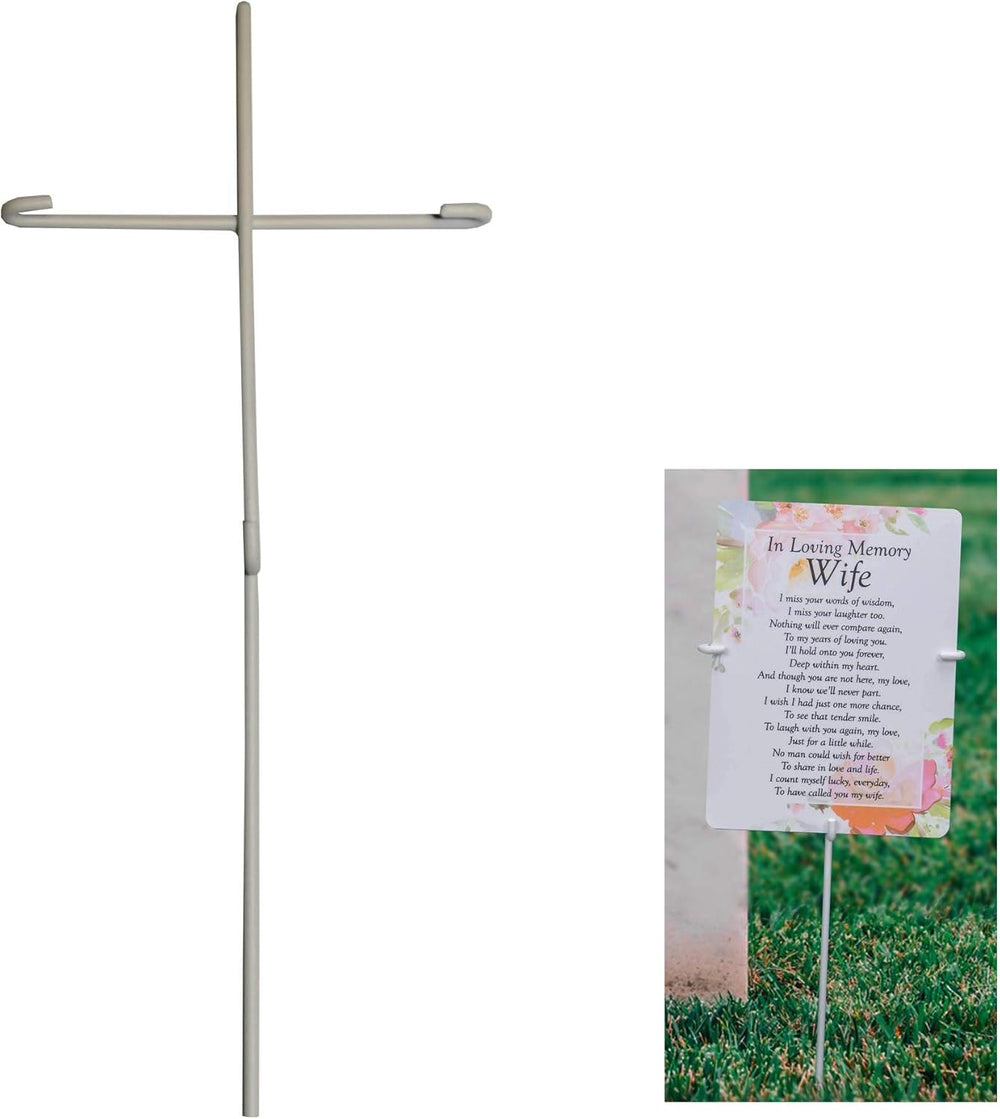 Widdop & Co metal graveside memorial card holder spike with decorative design for displaying memorial cards at gravesite