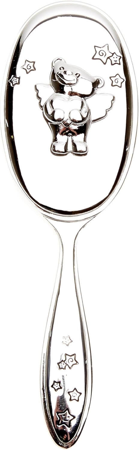 Silver-plated Widdop & Co birth and christening keepsake gift set with brush and comb displayed on a white background.