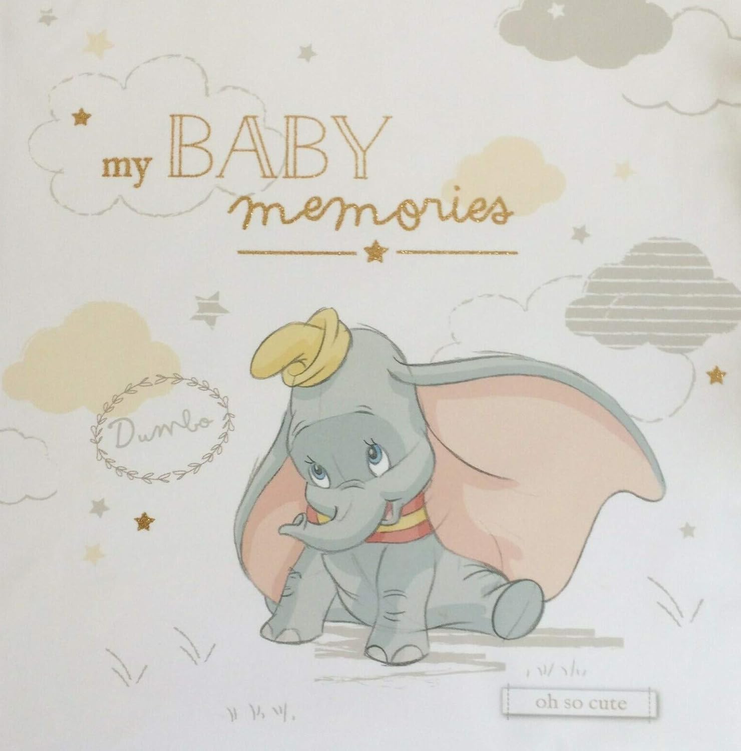 Widdop & Co Disney Dumbo baby memory book keepsake for first year, featuring Dumbo illustration and space for baby milestones.
