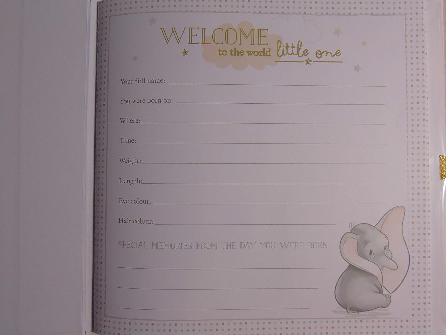 Widdop & Co Disney Dumbo My 1st Year baby memory keepsake book with Dumbo illustration for capturing baby’s first year memories
