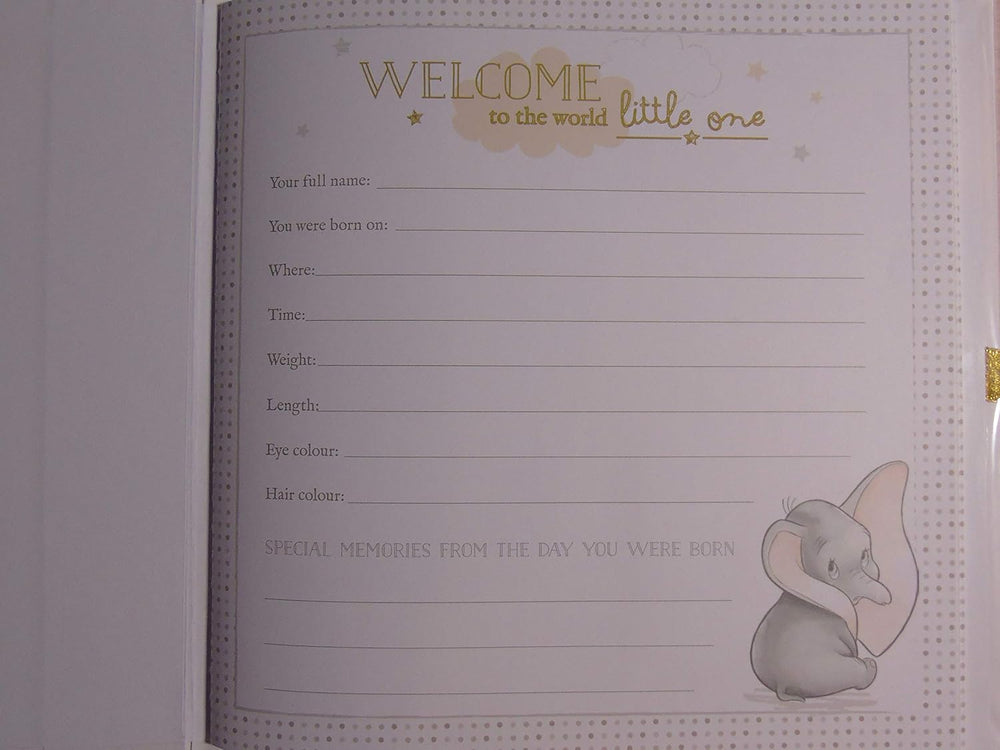 Widdop & Co Disney Dumbo My 1st Year baby memory keepsake book with Dumbo illustration for capturing baby’s first year memories