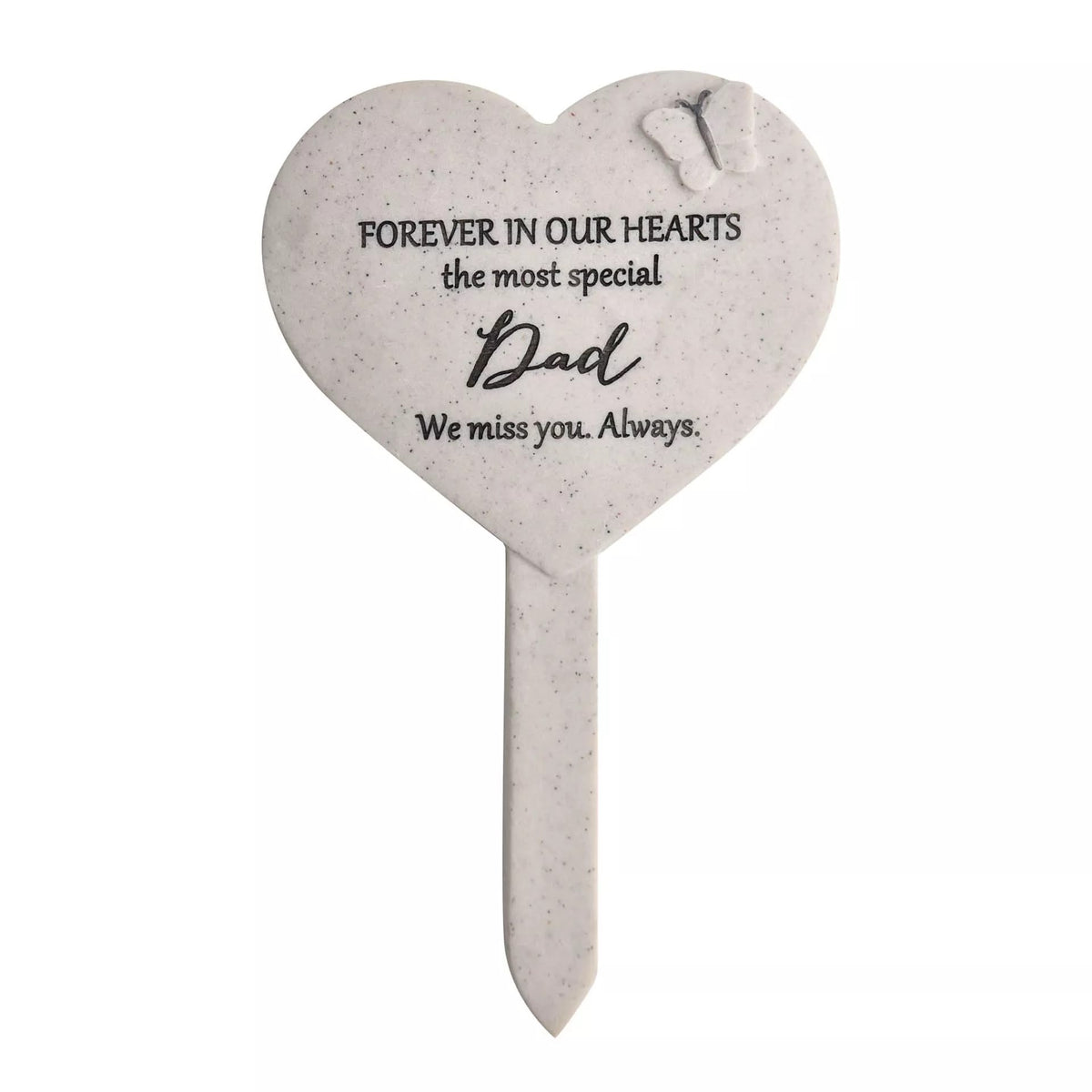 Widdop & Co memorial Heart Graveside Stake with "Thoughts of You Dad" inscription, designed as a heartfelt tribute for gravesite.