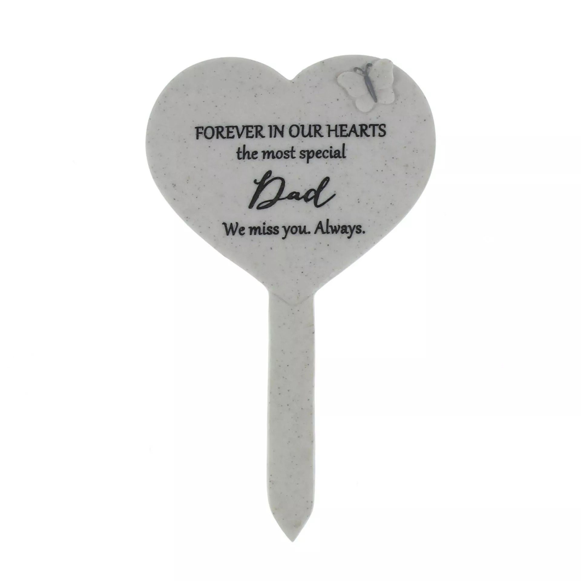 Widdop & Co memorial Heart Graveside Stake for Dad with engraved "Thoughts of You" message, designed for outdoor remembrance.