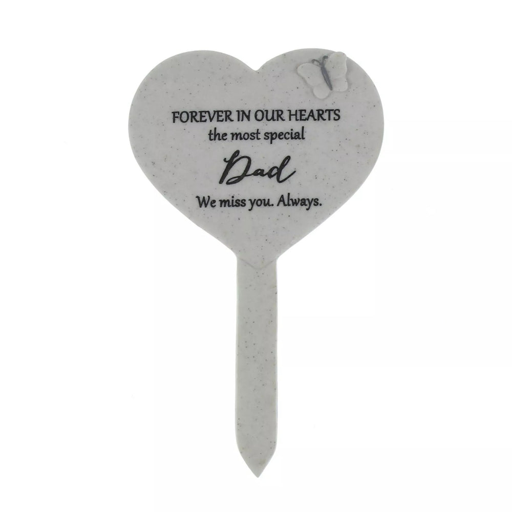Widdop & Co memorial Heart Graveside Stake for Dad with engraved "Thoughts of You" message, designed for outdoor remembrance.