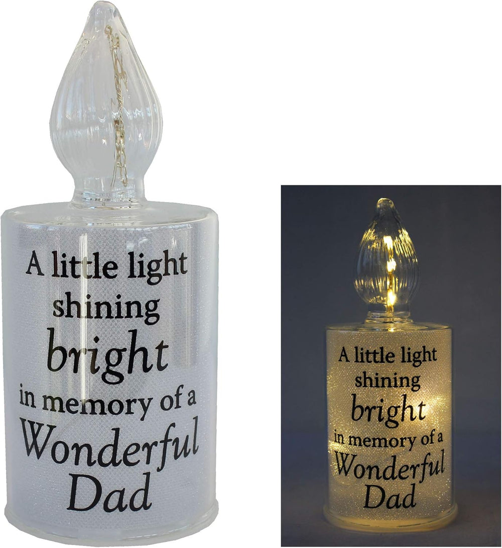 Widdop & Co memorial candle light with "Dad" wording, decorative memorial light for remembering loved ones.