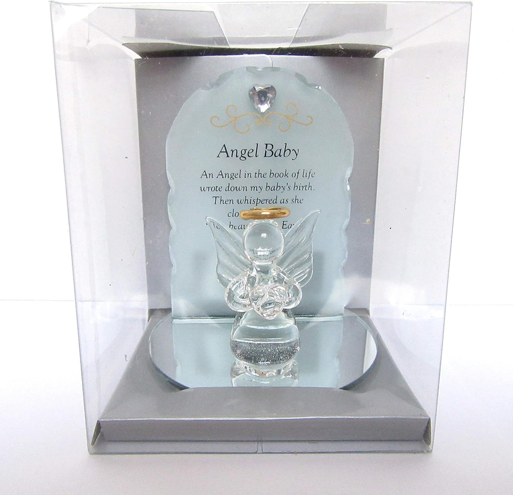 Widdop & Co memorial glass angel ornament with engraved verse, designed as a keepsake for remembering a baby.