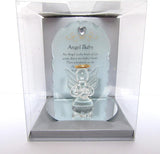 Widdop & Co memorial glass angel ornament with engraved verse, designed as a keepsake for remembering a baby.