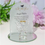 Widdop & Co memorial glass angel baby ornament with engraved verse, delicate angel design for remembrance and keepsake.