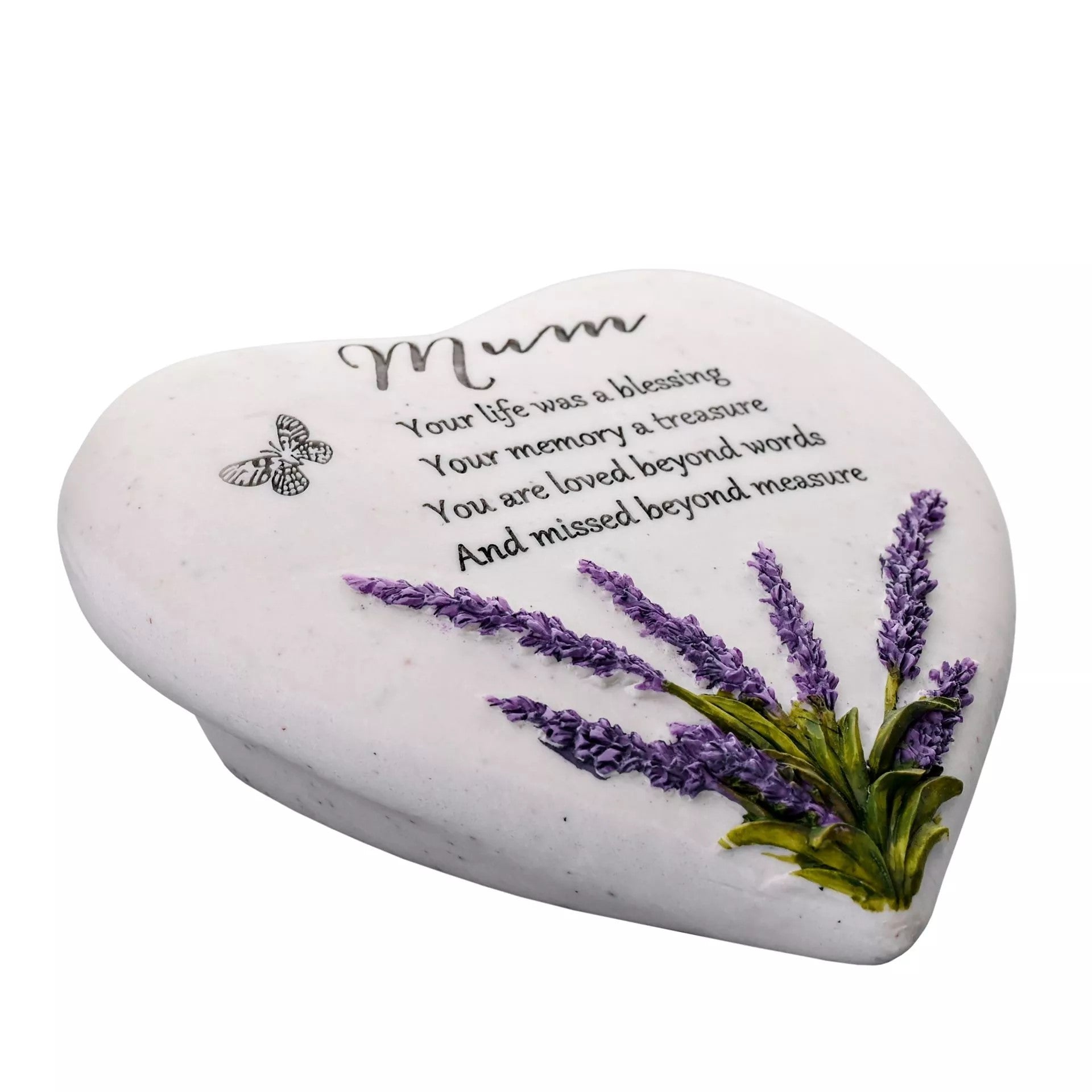 Widdop & Co outdoor memorial plaque with heart shape and lavender design, honoring mum with thoughtful sentiment.