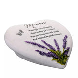Widdop & Co outdoor memorial plaque with heart shape and lavender design, honoring mum with thoughtful sentiment.
