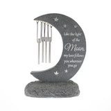 Widdop & Co memorial windchime with moon-shaped design, 22cm, keepsake for graveside remembrance, featuring engraved "Thoughts of You" message.