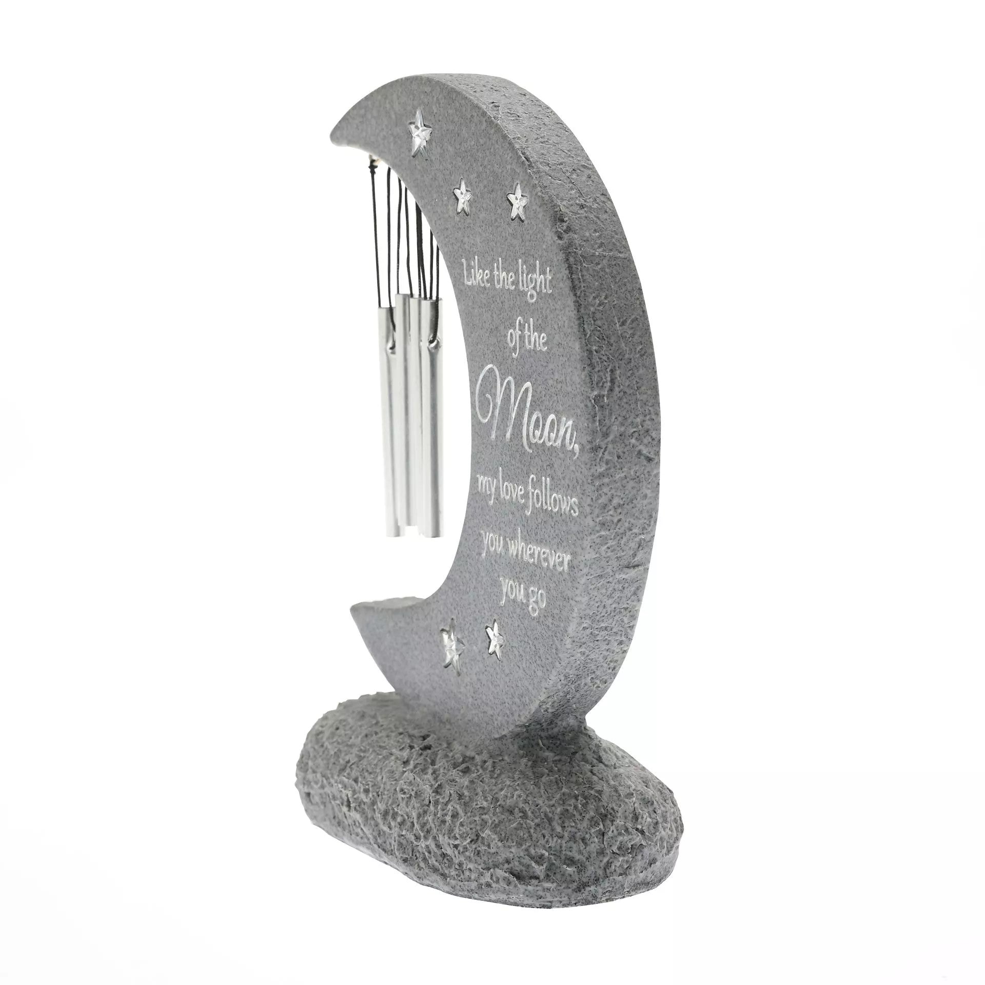 Widdop & Co memorial windchime with moon-shaped keepsake stone, 22cm, designed for graveside remembrance and outdoor display.