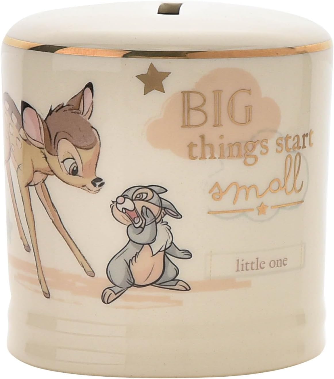 Widdop & Co Disney Bambi ceramic money box featuring Bambi and floral design, ideal for keepsake and saving coins.