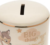 Widdop & Co Disney Magical Moments ceramic money box featuring Bambi, a cute keepsake with woodland design and playful character illustration.