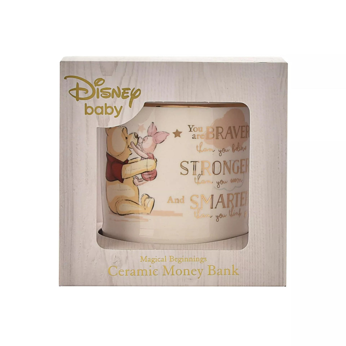 Widdop & Co Disney Magical Beginnings ceramic money box featuring Winnie the Pooh, with a cute and colorful design for saving coins.