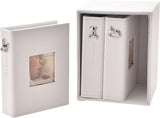 Set of 3 Widdop & Co Bambino baby photo albums with white covers, holds 72 6x4 inch photos, includes a holder.