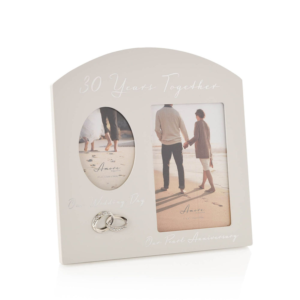 Widdop & Co Add to Boardsamore arched double photo frame for 30th anniversary, featuring elegant design and space for two photos.