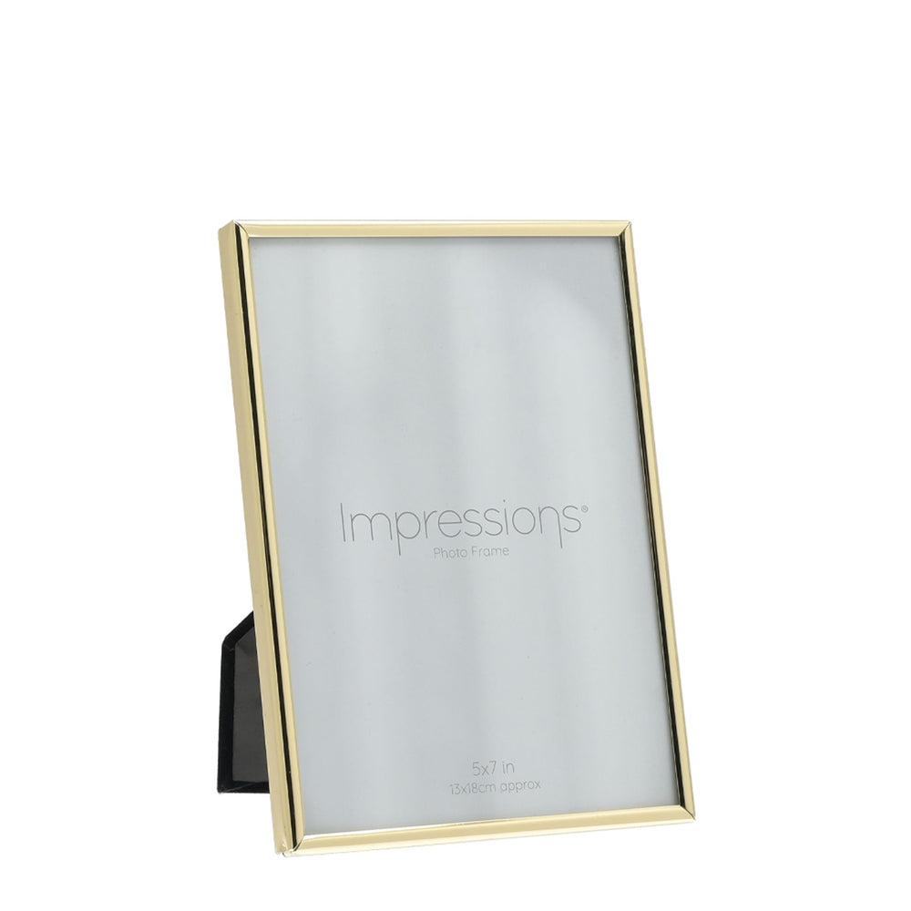 Widdop & Co brass-finished oblong 5x7 inch photo frame with thin design, perfect for displaying cherished photographs.