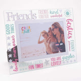 Widdop & Co Friends Cheerful 3D glass photo frame 6x4 inch with colorful word design and cheerful theme.