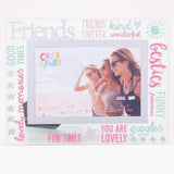 Widdop & Co Friends cheerful glass photo frame with 3D word design, 6x4 inch size, showcasing a photo display.