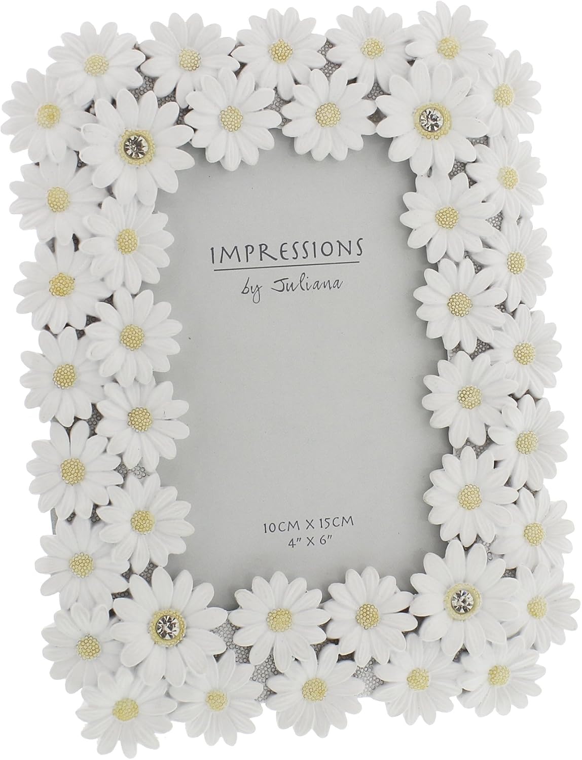 Widdop & Co Impressions white resin daisy photo frame holding a 4x6 inch photo, decorative floral design, tabletop display