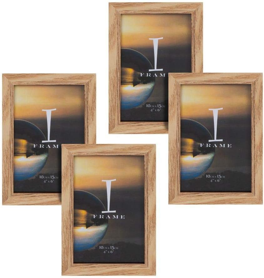 Widdop & Co 4x6 photo frame set with four oak finish frames, suitable for displaying photographs or artwork.