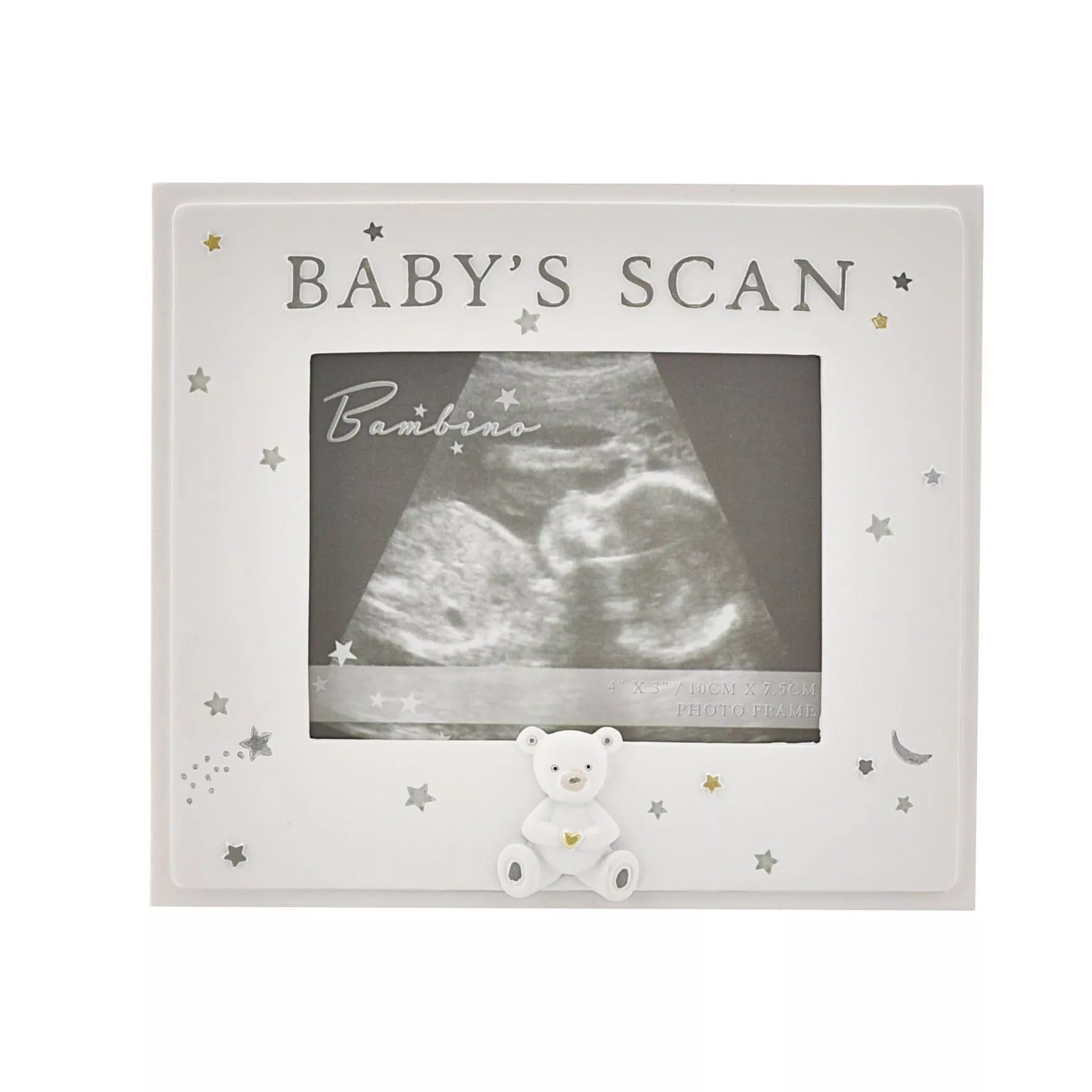 Widdop & Co Bambino resin baby scan photo frame, 4x3 inches, featuring a cute baby-themed design for cherished memories.
