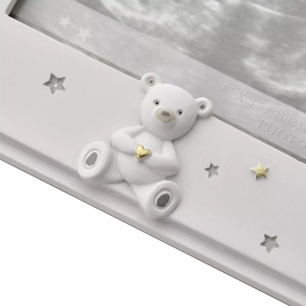 Widdop & Co Bambino resin baby scan photo frame 4x3 inches, featuring a cute baby-themed design for displaying ultrasound photos.