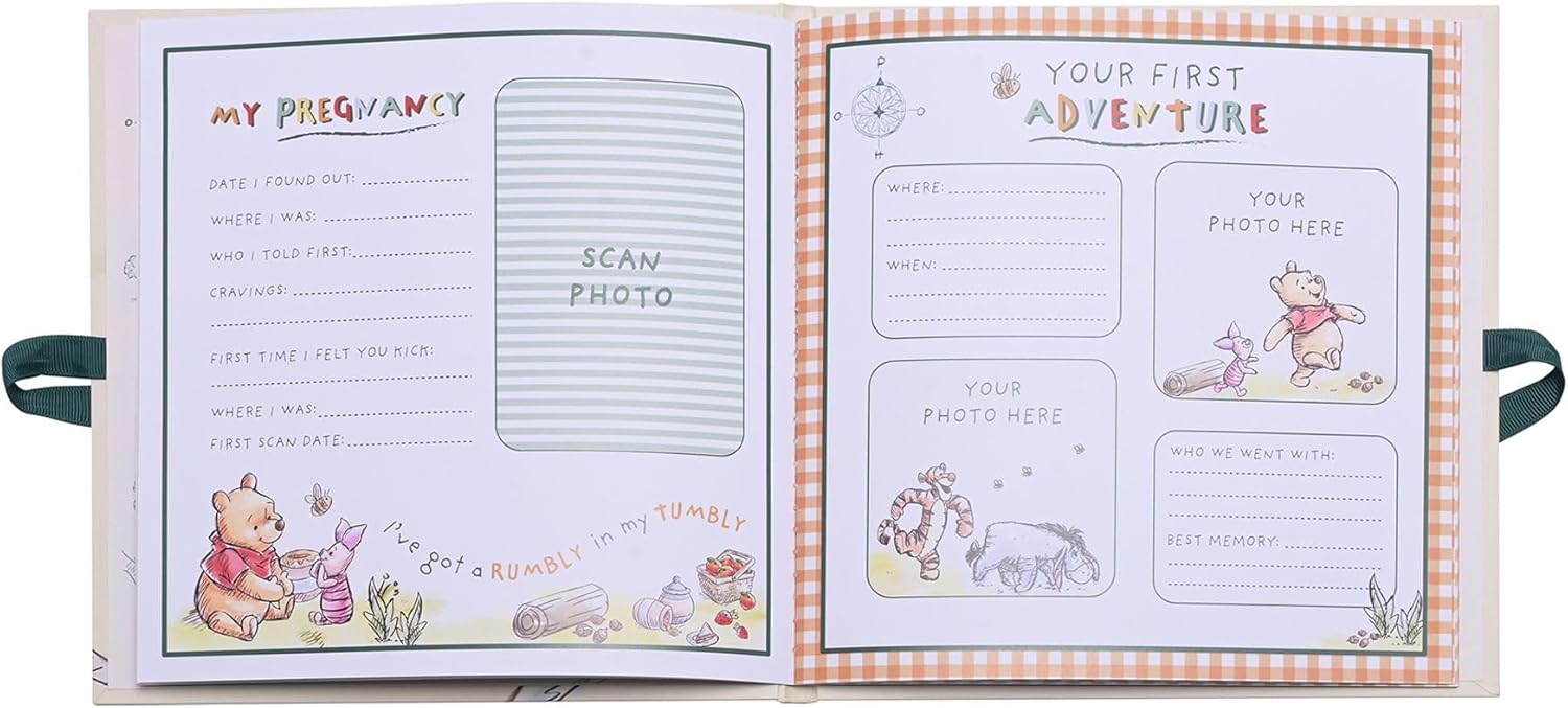 Widdop & Co Disney Winnie the Pooh first year record book, keepsake album with colorful Pooh illustrations and space for baby milestones
