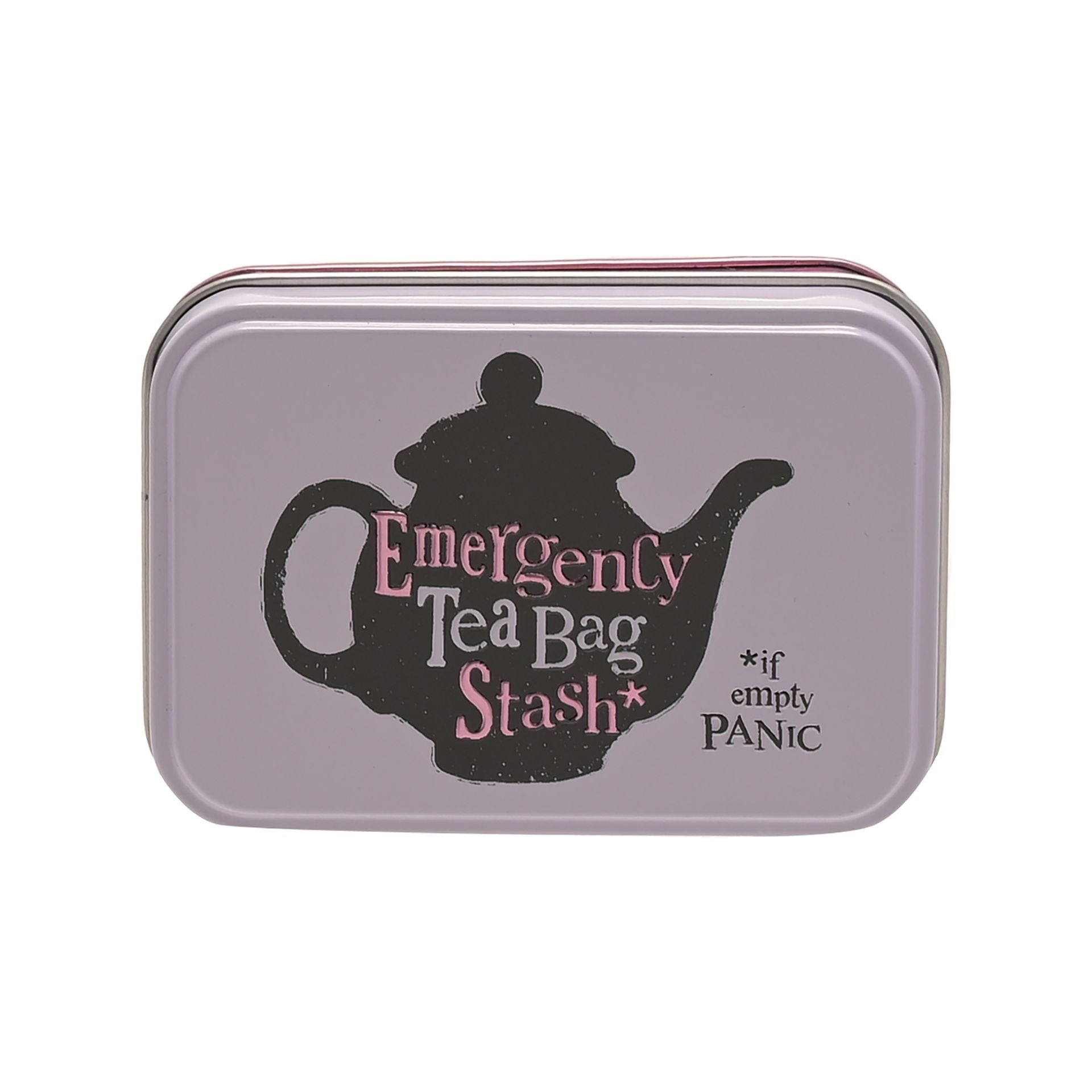 Widdop & Co Brightside tea bag stash metal storage tin with decorative lid for organizing tea bags in the kitchen.
