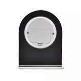 Widdop & Co black and clear arched mantel clock, classic timepiece with a sleek design and clear glass detailing.