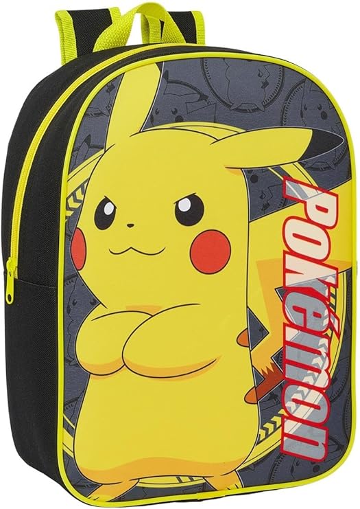 William Lamb Pokemon Po Basic Bp Backpack in black, featuring a spacious design and adjustable straps, on a white background.