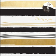 Tallon Black & Gold Stripes 6x4 Photo Album | Memo Slip-In | Holds 200 Photos