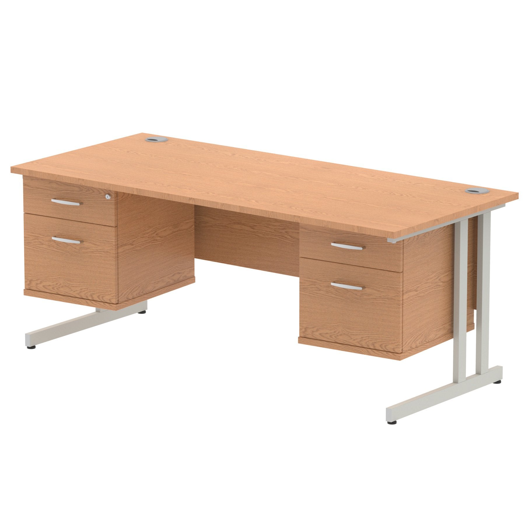 Dynamic Impulse W1800 x D800 x H730mm Straight Office Desk Cantilever Leg With 2x2 Drawer Double Fixed Pedestal Oak Finish Silver Frame - MI002676 DD