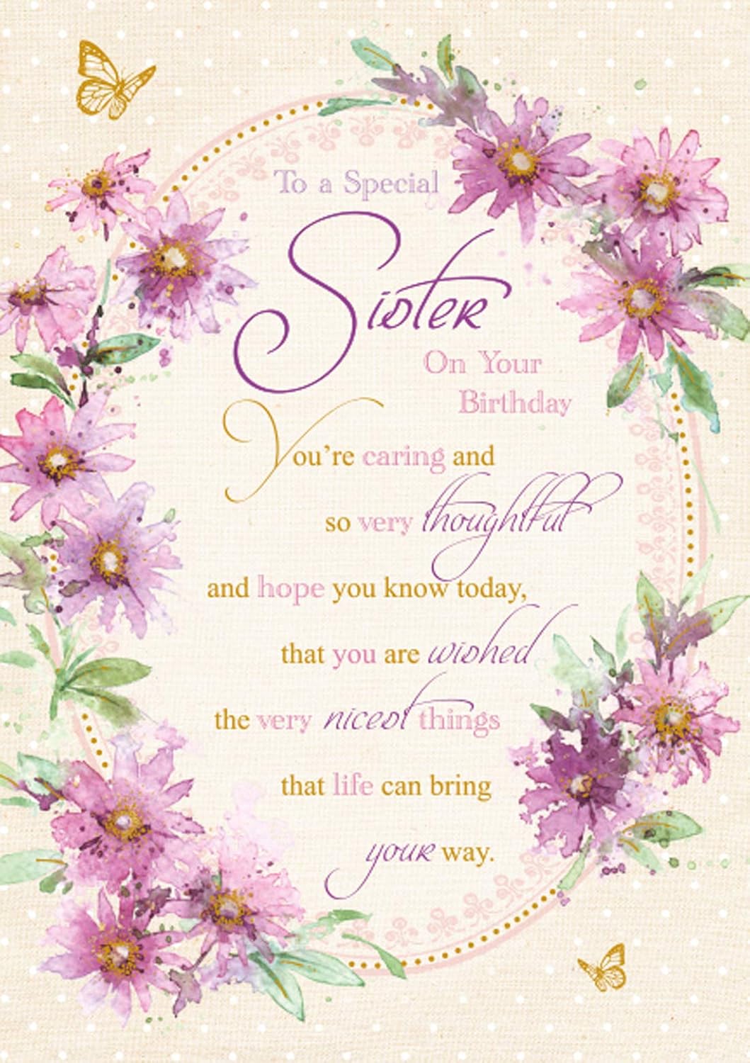 Words & Wishes Sister Greeting Card featuring heartfelt message and colorful design, perfect for celebrating a special sister.
