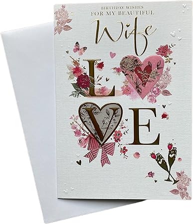 Words & Wishes Wife greeting card featuring heartfelt message and floral design, perfect for celebrating your wife.