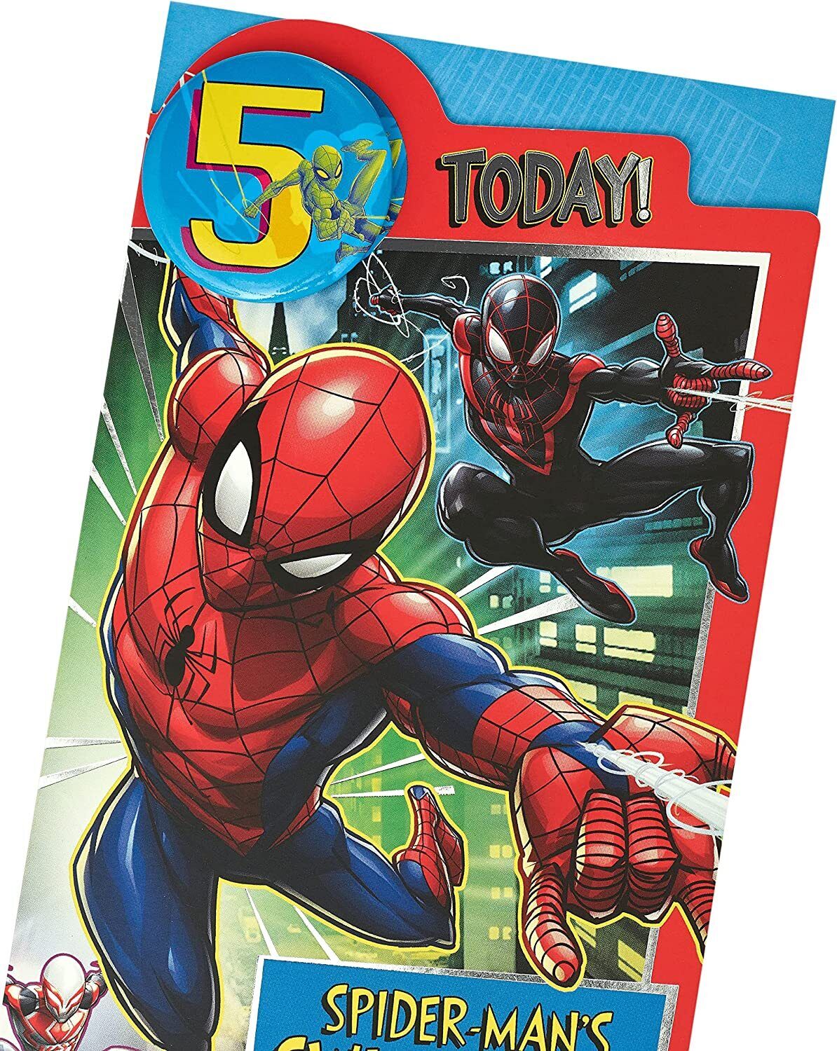 Marvel Spider Man 5th Birthday Card with Badge