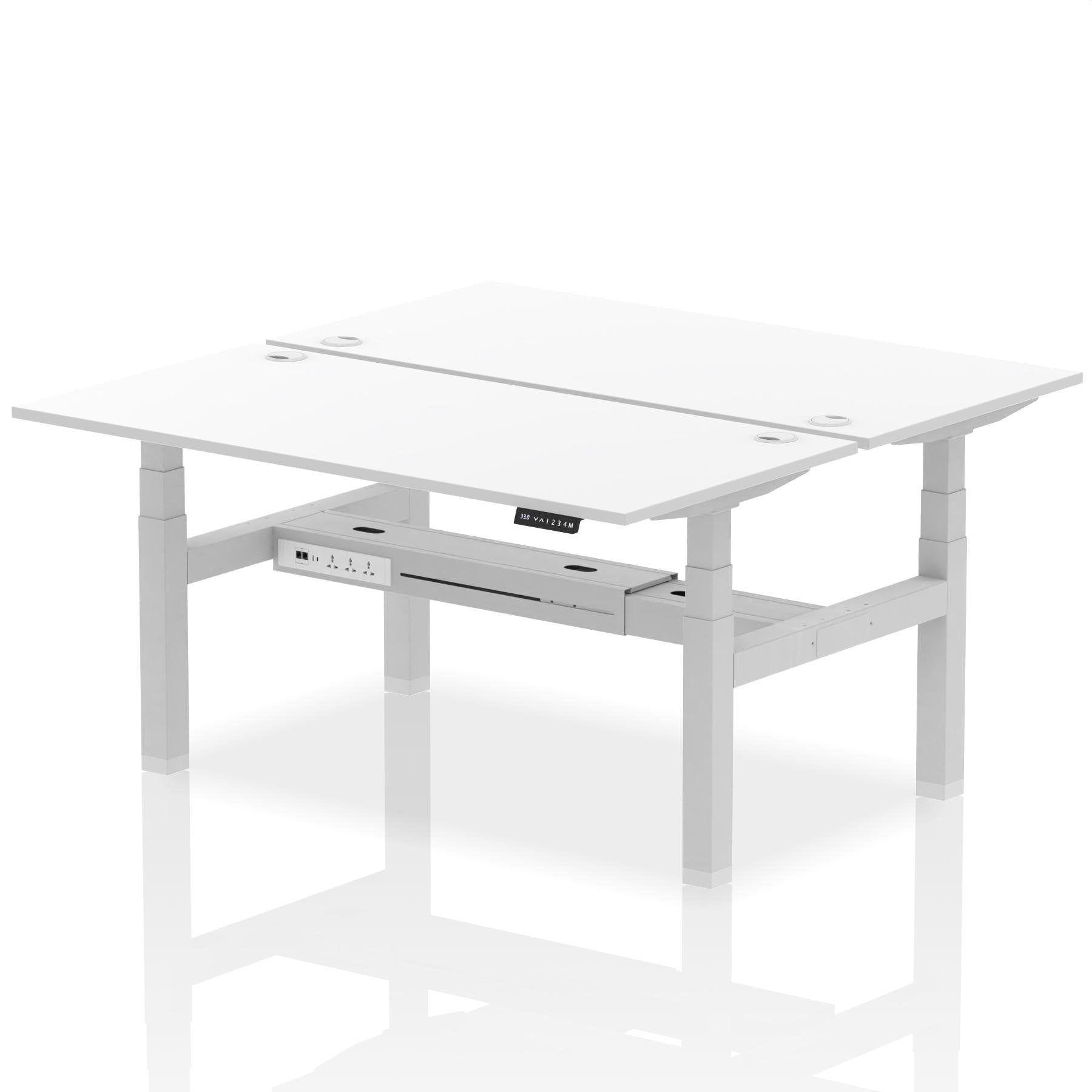 Dynamic Air Back-to-Back W1600 x D800mm Height Adjustable Sit Stand 2 Person Bench Desk With Cable Ports White Finish Silver Frame - HA02348 DD