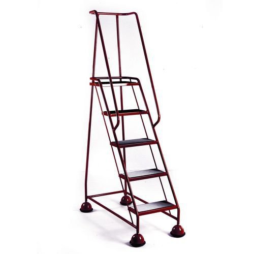 Slingsby Mobile 5 Tread Platform Steps With Full Handrail and Cup Feet 125Kg Capacity W380 x D280 x H1270mm (Platform) Red - 385143 DD