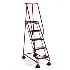 Slingsby Mobile 5 Tread Platform Steps With Full Handrail and Cup Feet 125Kg Capacity W380 x D280 x H1270mm (Platform) Red - 385143 DD