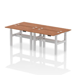 Dynamic Air Back-to-Back W1200 x D600mm Height Adjustable Sit Stand 4 Person Bench Desk With Cable Ports Walnut Finish Silver Frame - HA01592 DD