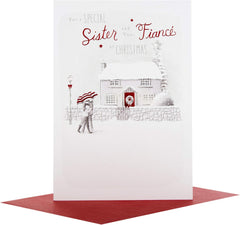 Christmas Greeting Card for Sister and Fiancé with Festive Seasonal Design and Loving Wishes