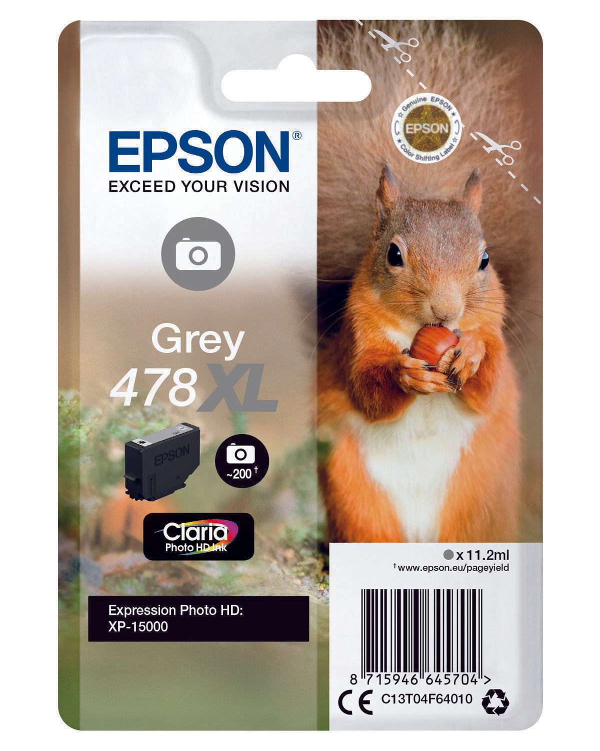 Epson 478XL Squirrel Grey High Yield Ink Cartridge 10ml - C13T04F64010