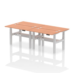 Dynamic Air Back-to-Back W1200 x D600mm Height Adjustable Sit Stand 4 Person Bench Desk With Cable Ports Beech Finish Silver Frame - HA01568 DD