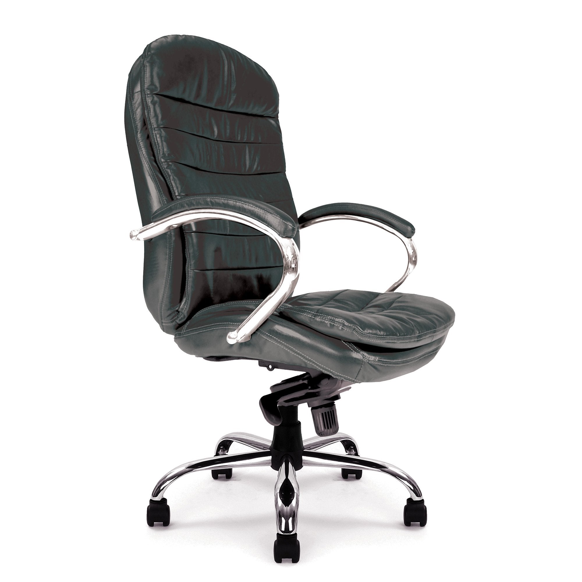 Nautilus Designs Santiago High Back Italian Leather Faced Synchronous Executive Chair With Integrated Headrest & Fixed Arms Black - DPA618KTAG/LBK DD
