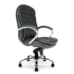 Nautilus Designs Santiago High Back Italian Leather Faced Synchronous Executive Chair With Integrated Headrest & Fixed Arms Black - DPA618KTAG/LBK DD