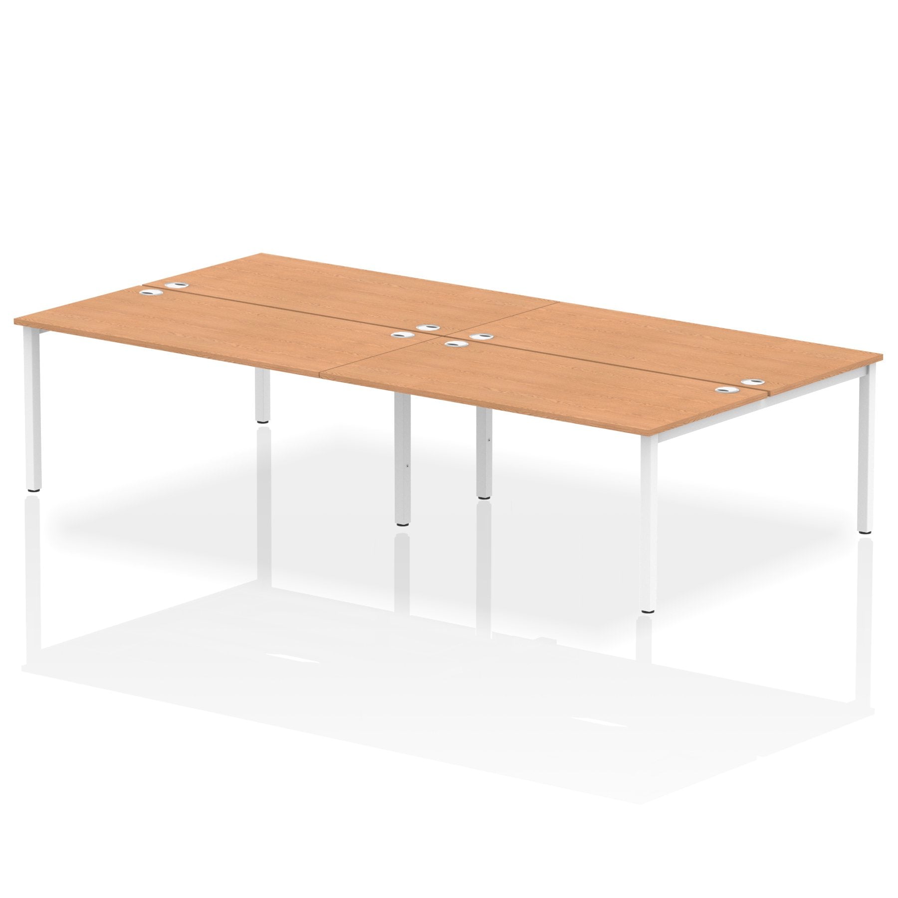 Impulse Back-to-Back 4 Person Bench Desk W1600 x D1600 x H730mm With Cable Ports Oak Finish White Frame - IB00169 DD