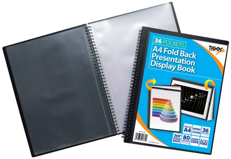 Tiger A4 Fold Back Display Book 36 Pocket Black - 301784
