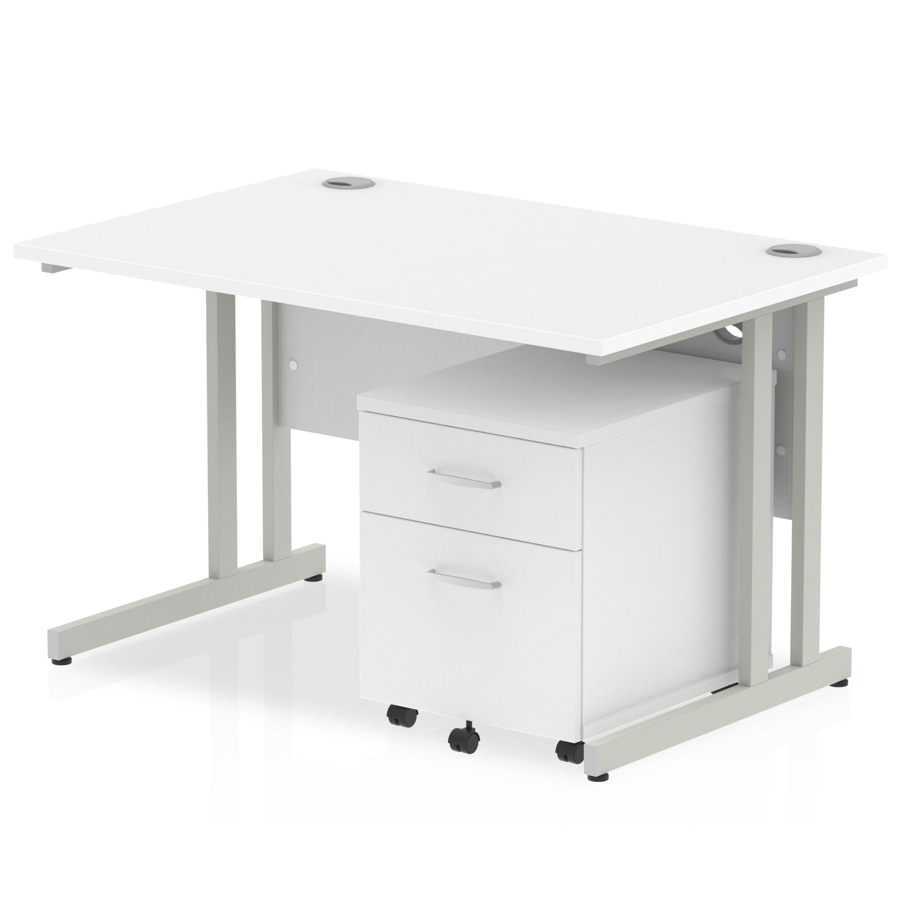 Impulse Cantilever Straight Office Desk W1200 x D800 x H730mm White Finish Silver Frame With 2 Drawer Mobile Pedestal - MI000954 DD