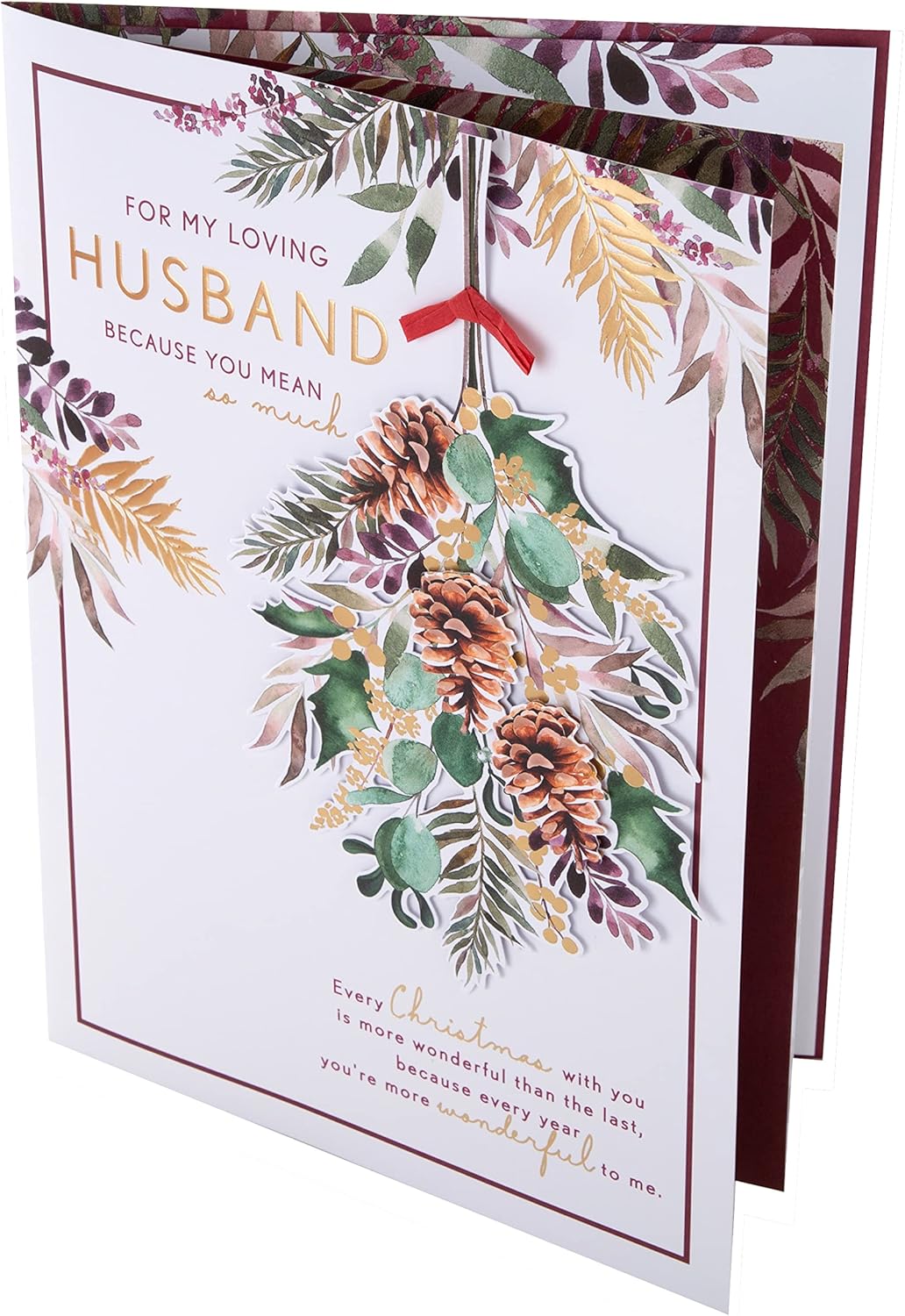 Hallmark Boxed Christmas Card for Husband – Traditional Seasonal Foliage Design